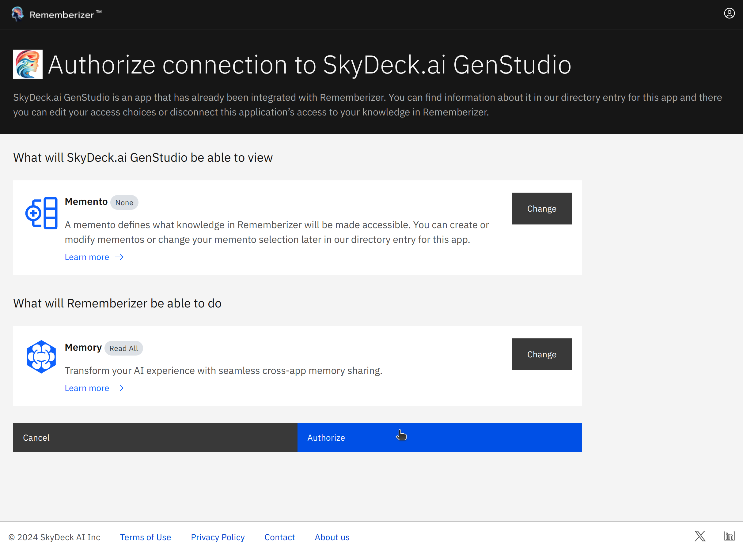 autorizar conexión rememberizer