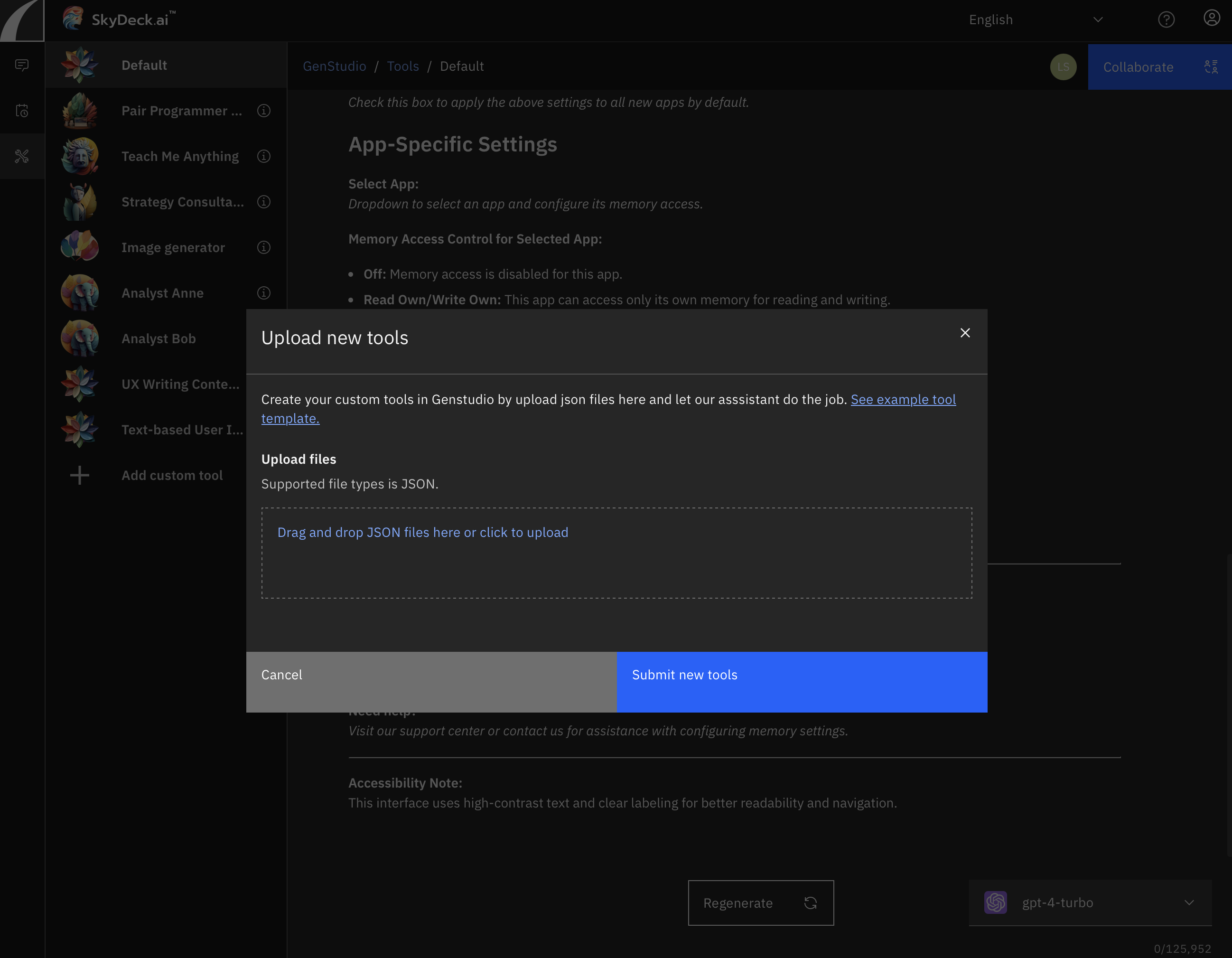 Pantalla de Carga de Herramientas Personalizadas   GenStudio